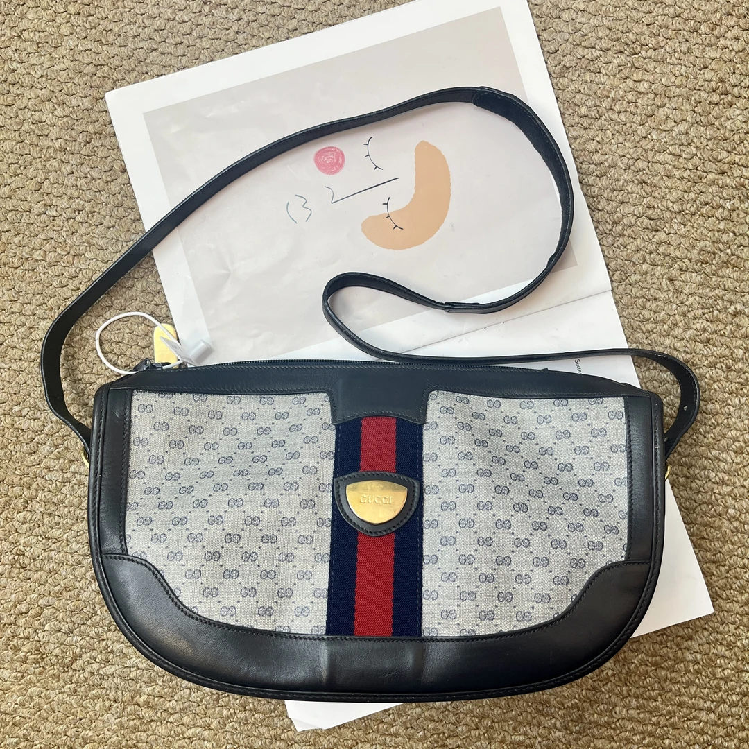 95新 GUCCI/古驰 XM/经典中古蓝红老花单肩斜挎包/DN08615088