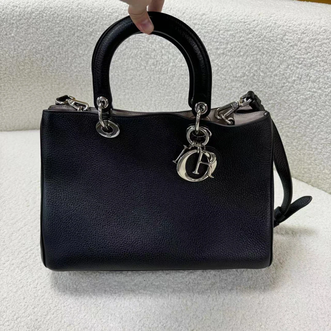 95新 DIOR/迪奥 迪奥 XM/黑色VIP银扣手提包 (蓝改黑）/KH03129001