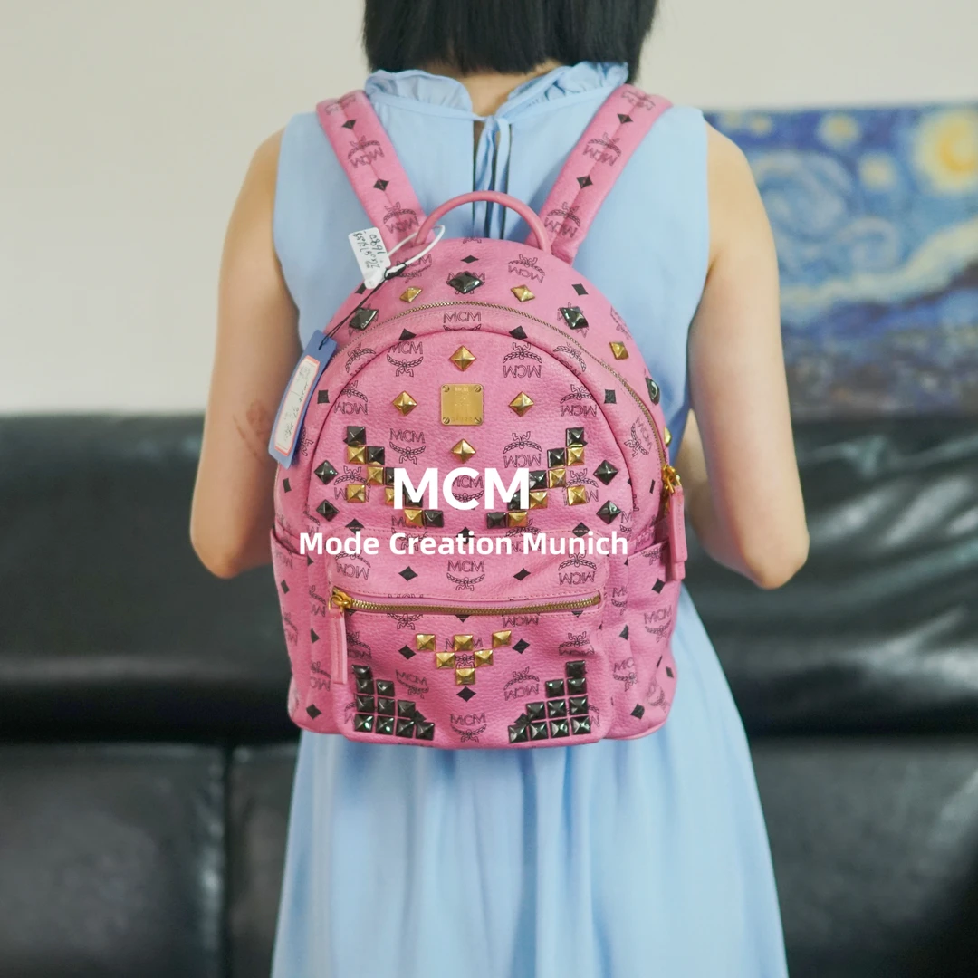 95新 MCM 粉色双肩包/ZG08731058/1058