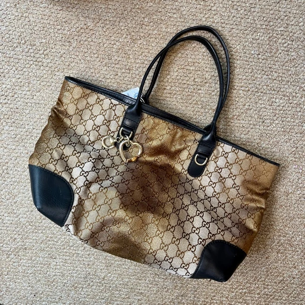 95新 GUCCI/古驰 XM/经典满印老花拼黑皮单肩托特包/T3BC09502592