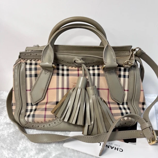 95新 BURBERRY/博柏利 XM/薄荷绿战马格纹流苏斜挎包THMH08103074