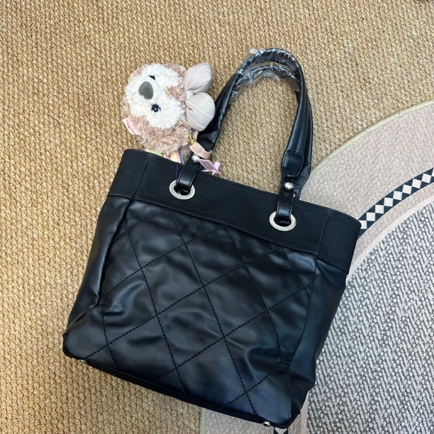 95新 Chanel/香奈儿  XM/黑银双C菱格纹手提托特包w25/PJ04319607