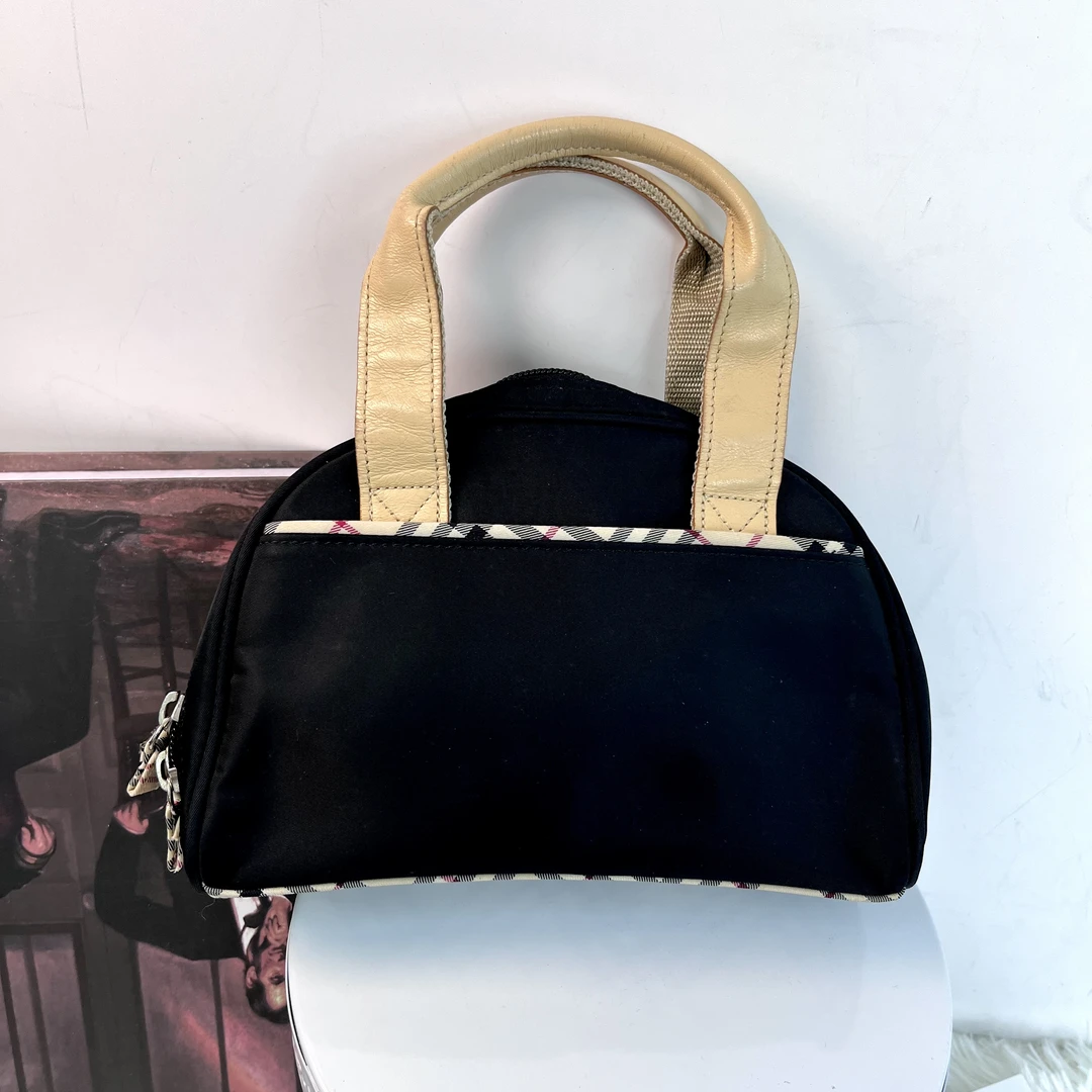95新 BURBERRY/博柏利  XM/黑色拼小格纹小公文手提包/MX09412050