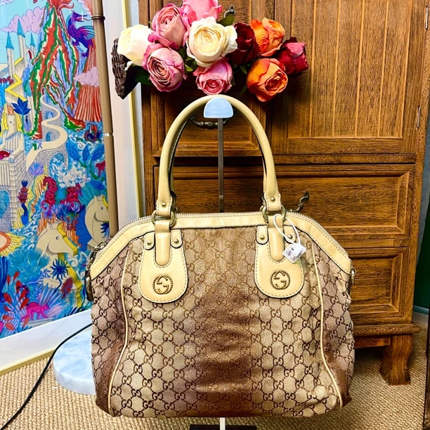 95新 GUCCI/古驰 XM/珠光金丝 复古五金 手提单肩包/DD07622011