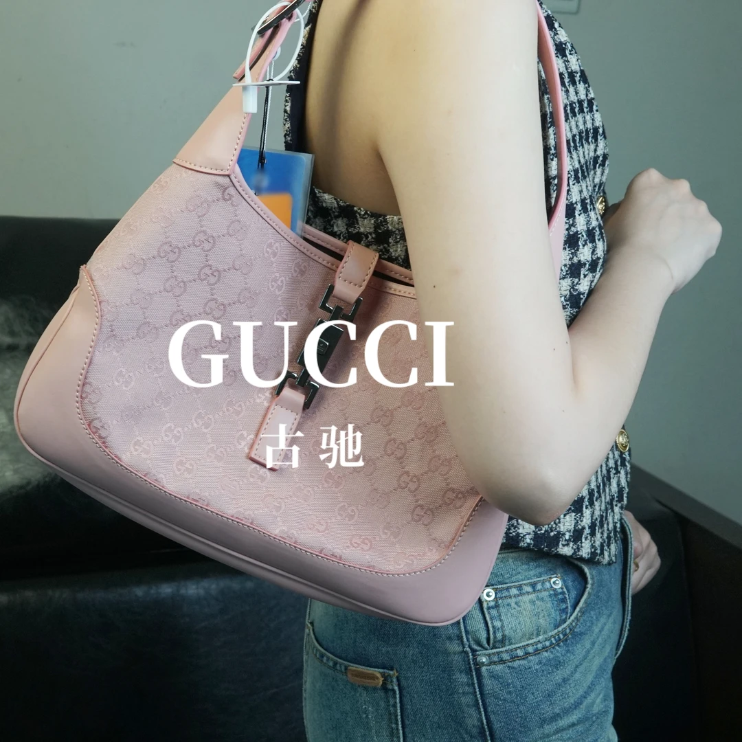 95新 GUCCI/古驰 粉花Jackie腋下包/单肩包/YXYX03620010/09