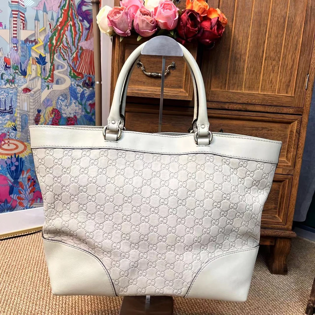 95新 GUCCI/古驰  XM/经典白色老花暗纹手提托特包/KH07822033