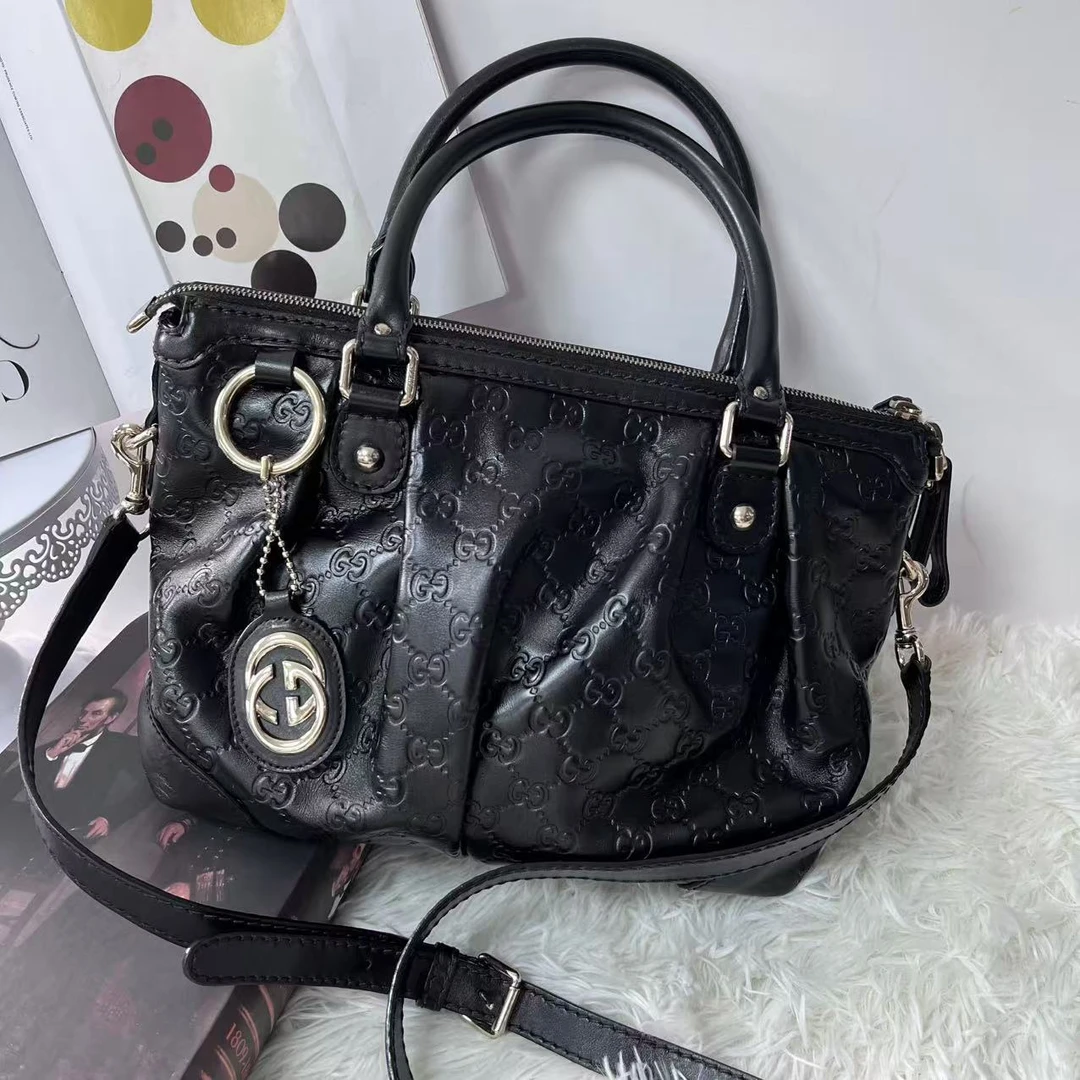 95新 GUCCI/古驰 XM/黑金双Glogo单肩斜挎托特包/SP10602044改