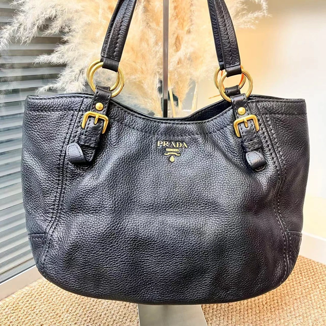 95新 Prada/普拉达  XM/高级黑金 时尚单肩托特包/SG08712013改