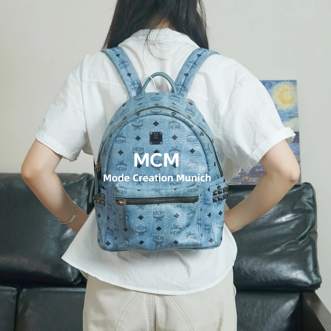 95新 MCM 雾霾蓝双肩包/ZZ09509008/9008