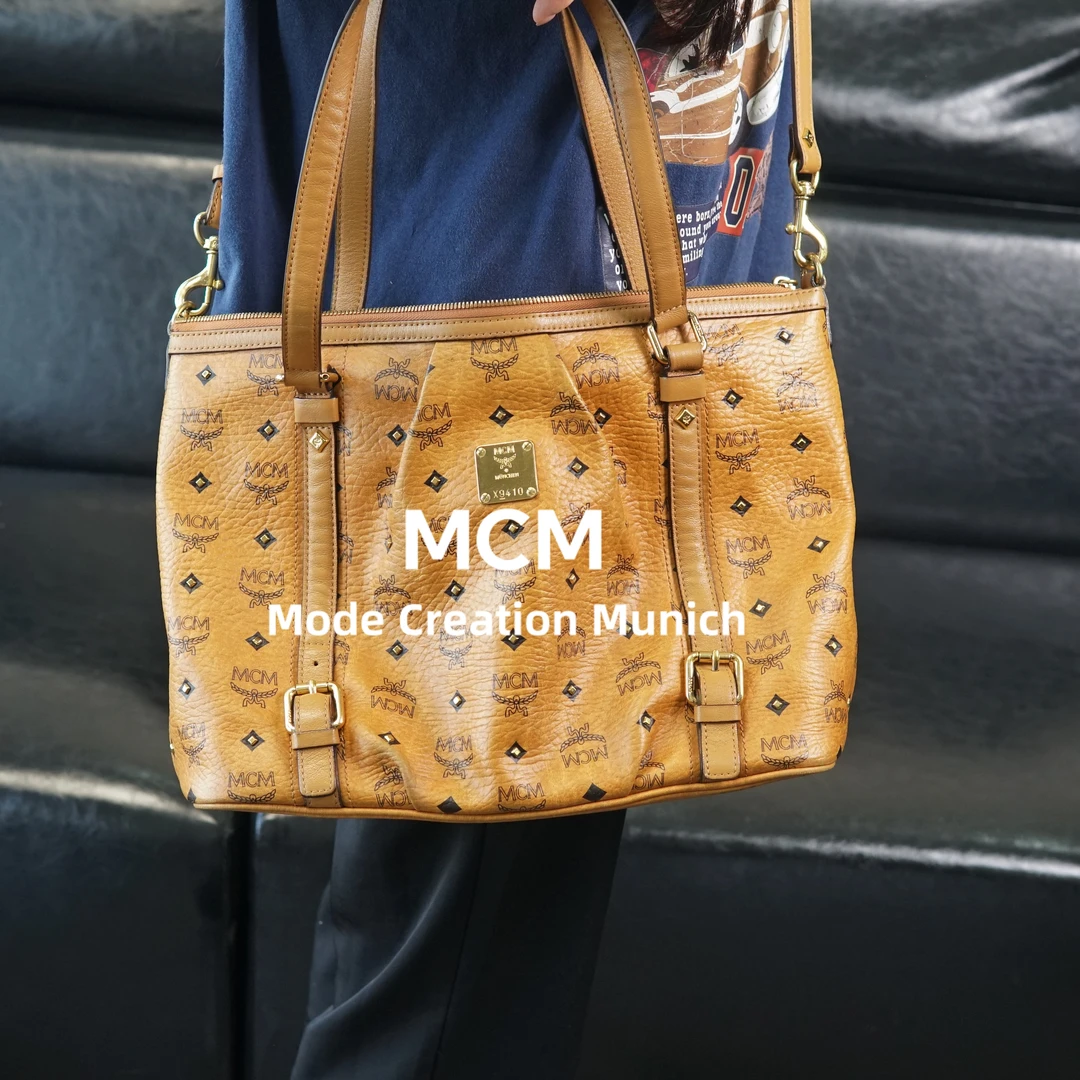 95新 MCM 干邑色派拉蒙斜挎托特包/MK07712086/09