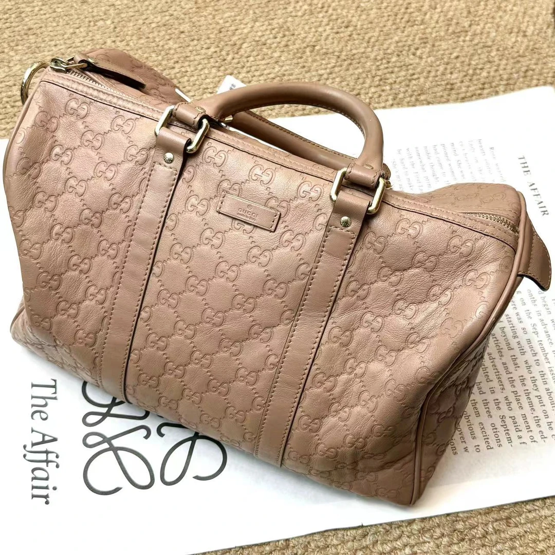 95新 GUCCI/古驰 XM/ 经典老花满印藕粉色波士顿手提/TP07727512