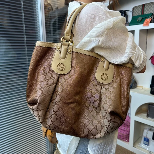 95新 GUCCI/古驰 XM/珠光金丝复古金球豆豆手提单肩包/ZC07625066