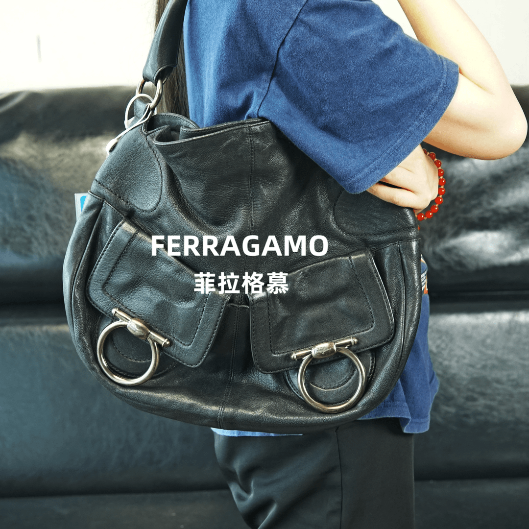 99新 FERRAGAMO/菲拉格慕 黑色单肩包/MH04621058/09