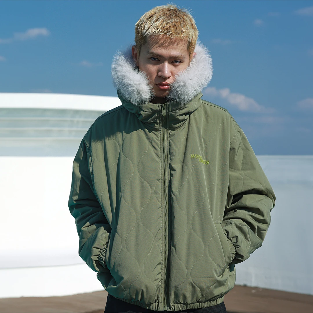 WHOOSIS（不知其名）夹棉毛领拉链外套百搭秋冬男女情侣