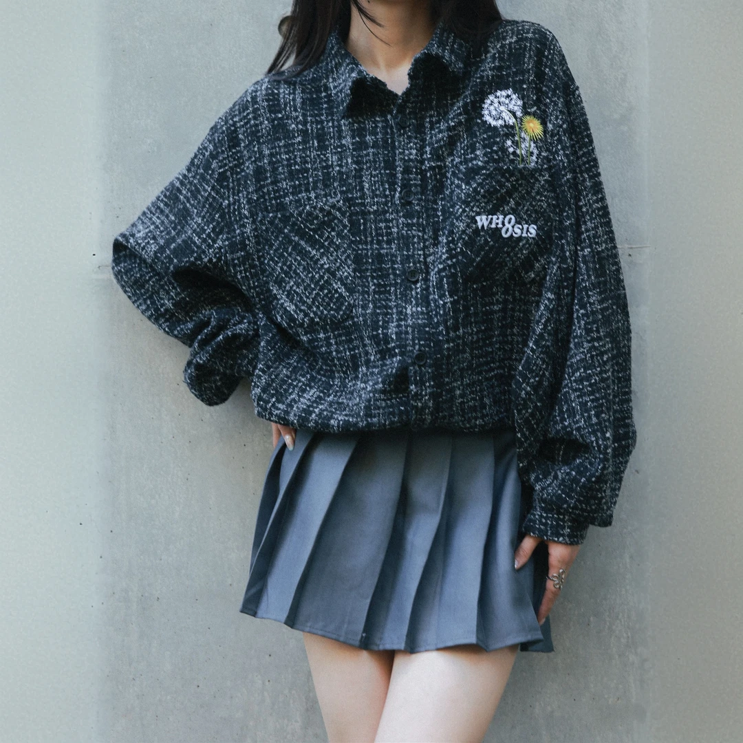 WHOOSIS（不知其名）蒲公英刺绣小香风衬衫外套男女秋冬情侣校园