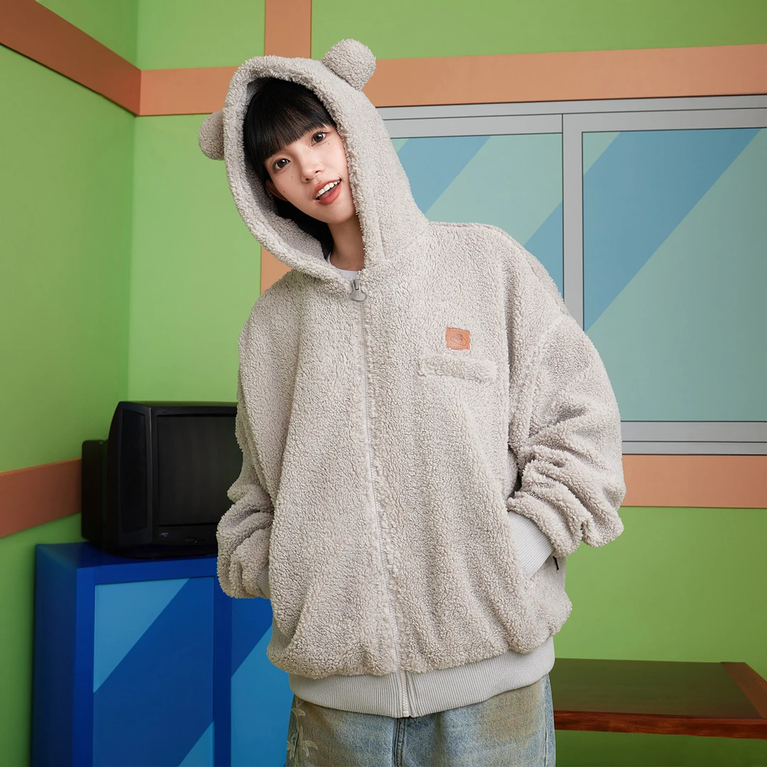 【年货节】蜡笔小新官方联名WHOOSIS耳朵连帽外套冬保暖秋冬装男女