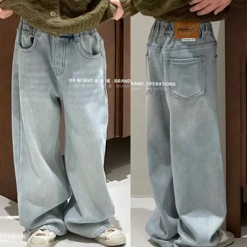 6683哈家冬款加绒拖地牛仔裤男童女童