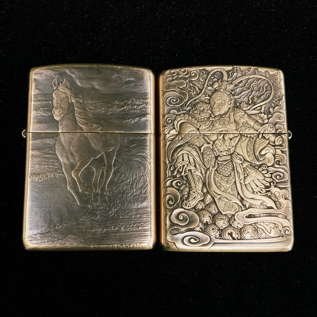 ZIPPO打火机DIY鬼王黄铜盔甲浮雕奔马齐天大圣-马上封侯DY9912FD