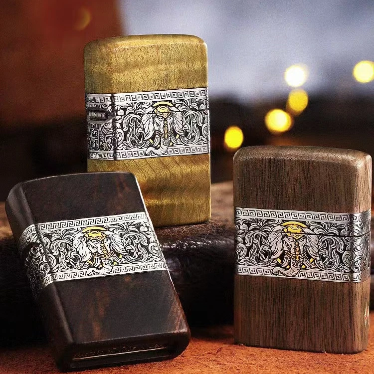 ZIPPO打火机 吉象如意胡桃木套壳正品防风复古实木礼物DY9902TM