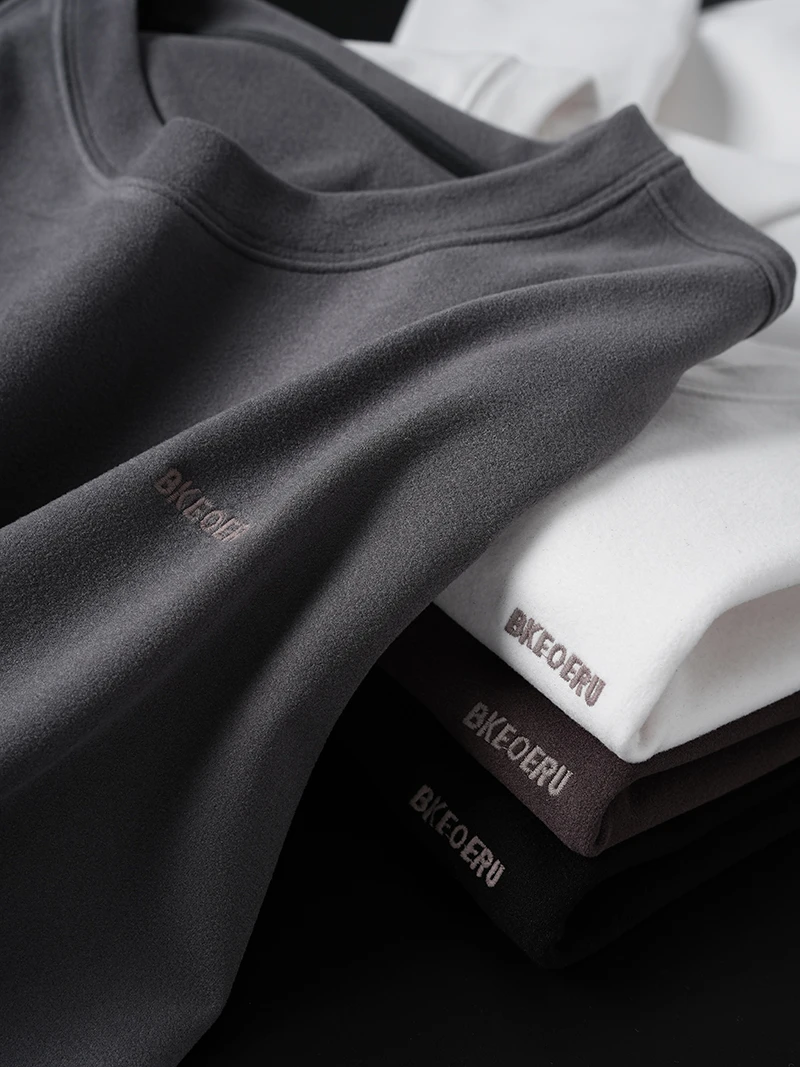 男士高端圆领双面德绒保暖打底衫男款秋冬季内搭长袖t恤磨毛男装