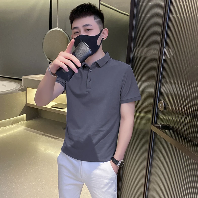 2025夏季简约纯色Polo衫短袖t恤男士休闲螺纹翻领痞帅上衣免烫男