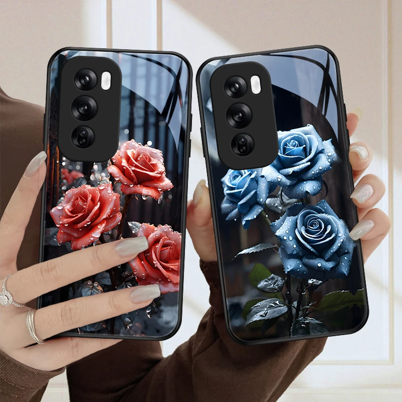 雨点玫瑰适用opporeno12手机壳Reno12pro女款Reno12pro+流行个性
