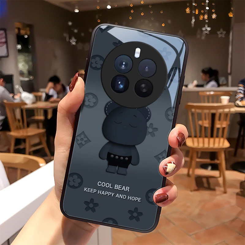 圆脸熊适用realme12pro+手机壳真我12pro至尊版玻璃高级感全包硅