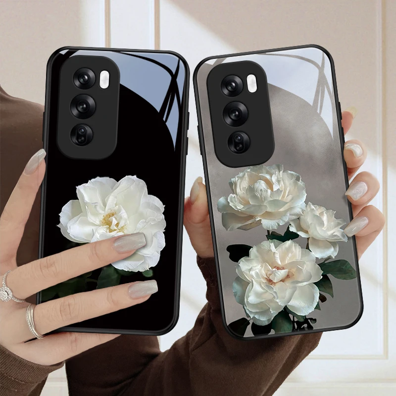 高洁花适用opporeno12手机壳Reno12pro创意超薄女款硅胶玻璃Reno
