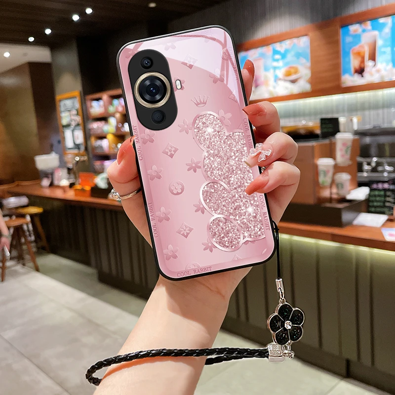 闪粉小兔适用华为nova11手机壳nova11pro玻璃壳nova11Ultra女款挂
