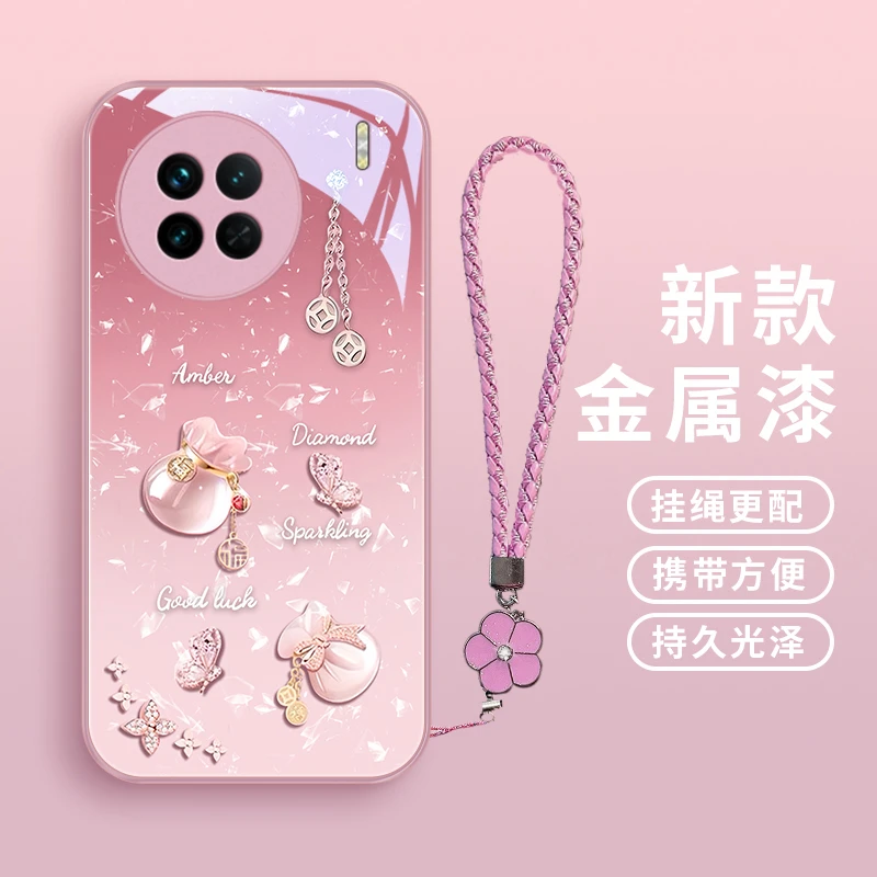 好运福袋适用vivox90s手机壳vivoX80pro玻璃壳X90pro+女款可爱x9