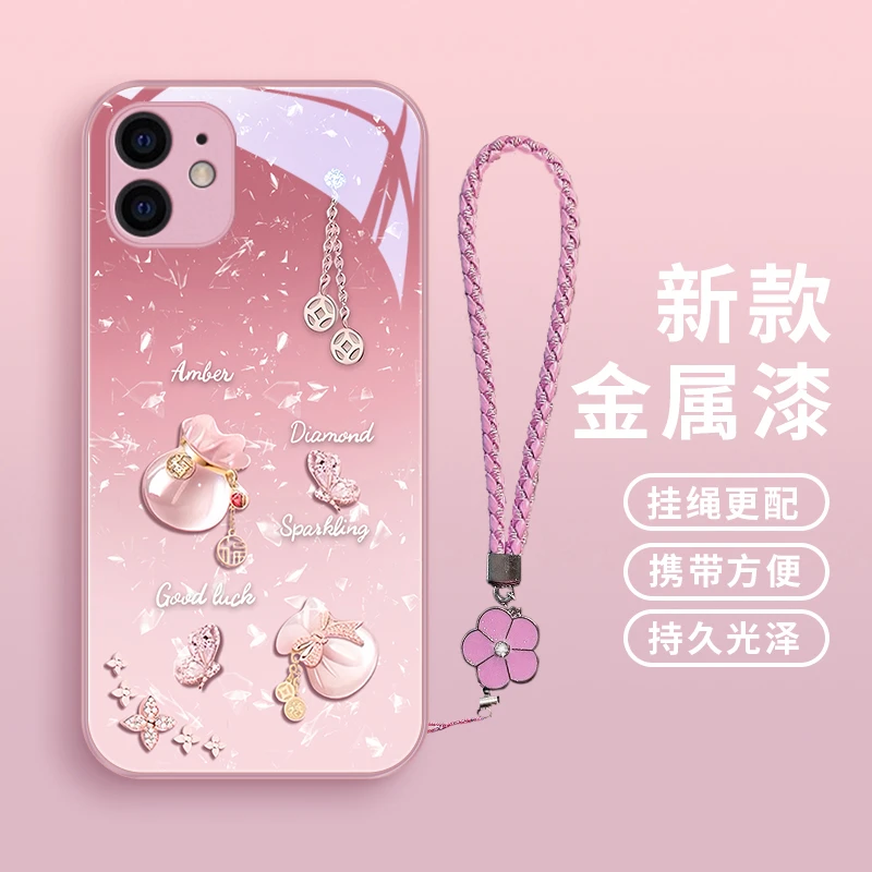 好运福袋适用苹果12pro手机壳iPhone12玻璃金属漆情侣12promax女