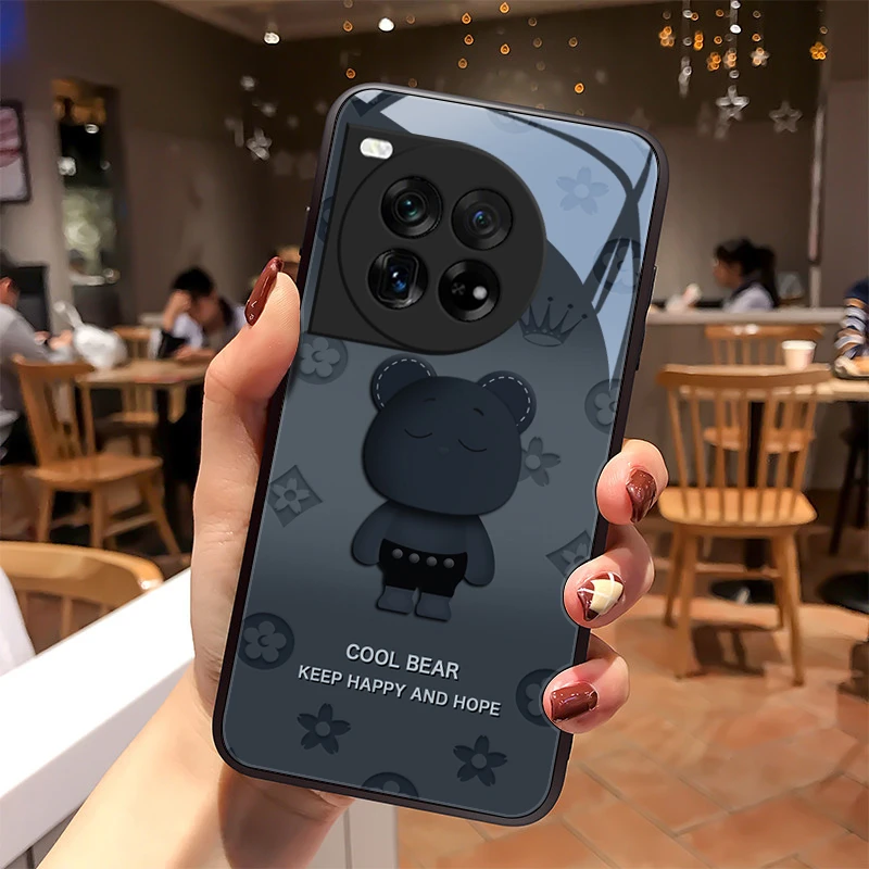 圆脸熊适用一加Ace3pro手机壳1加Ace3pro玻璃高级感全包硅胶防摔