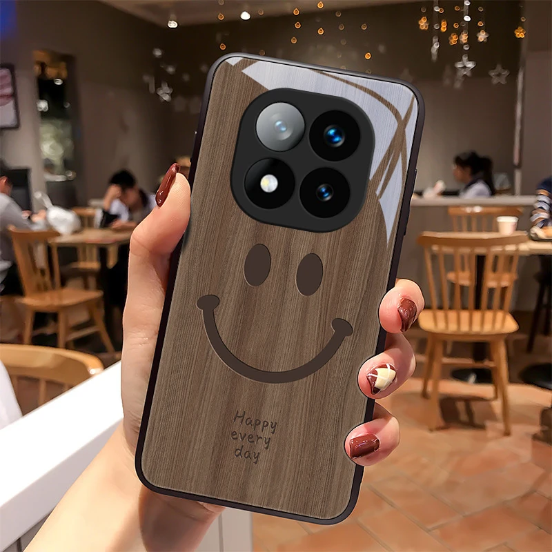 木纹微笑适用红米note14Pro手机壳红米note14Pro+玻璃防摔男生新