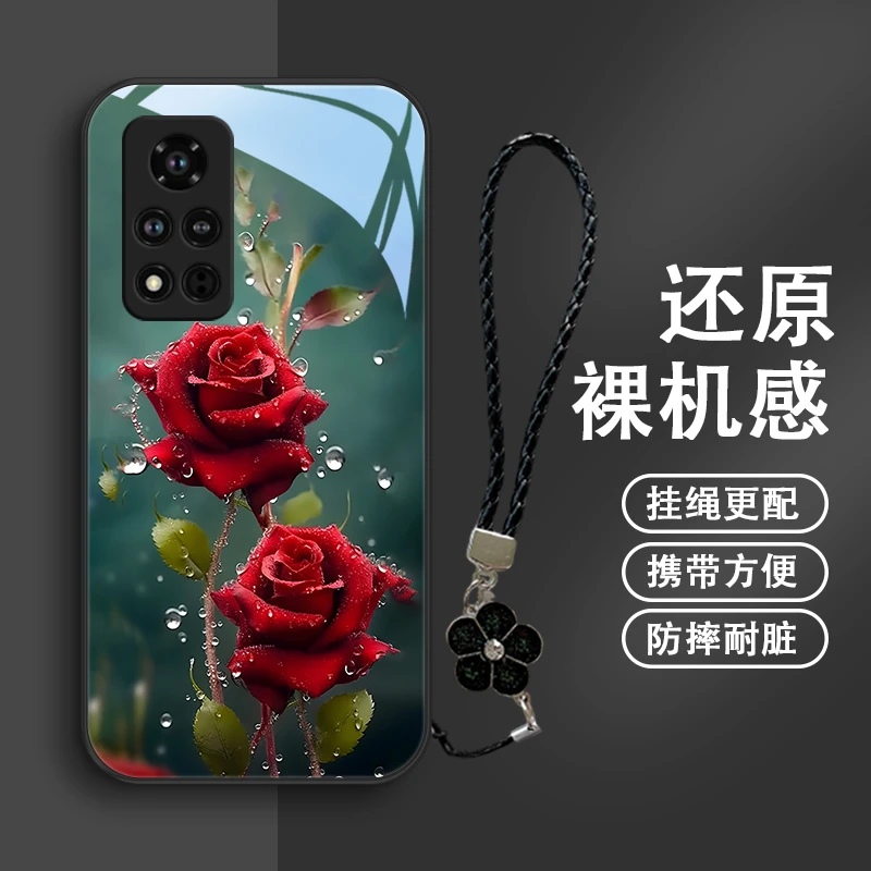 水晶玫瑰适用华为荣耀v40手机壳honorV40轻奢版玻璃v30pro/v30/v