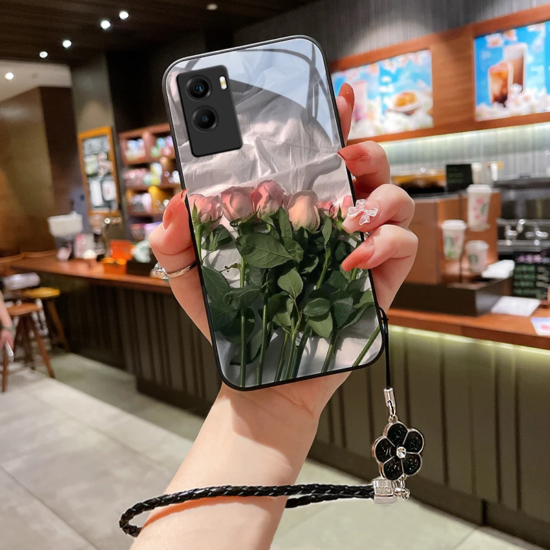 粉红花朵适用vivoy55s手机壳y53s玻璃vivoy52s全包硅胶Y51s防摔女