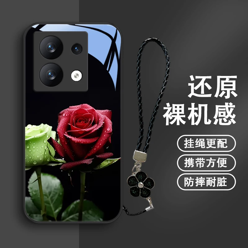 暗夜玫瑰适用小米红米note13pro手机壳红米note13pro+镜面女款挂