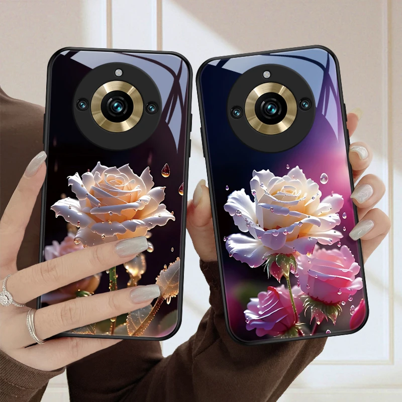 盛开花朵适用oppo真我11手机壳realme11pro/11pro+玻璃爆款情侣高