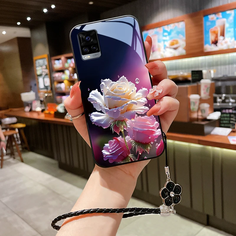 绽放玫瑰vivos7手机壳s7e玻璃s7t女款挂绳s6全包s5防摔s1时尚高级