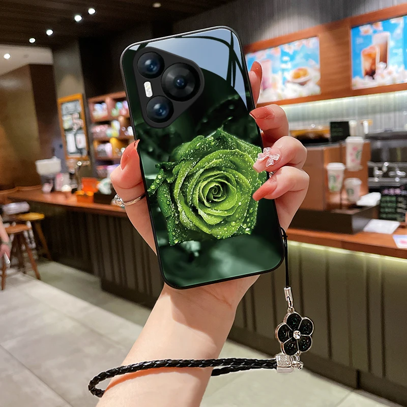 露珠玫瑰适用华为Pura70手机壳新款Pura70pro+玻璃壳Pura70Ultra