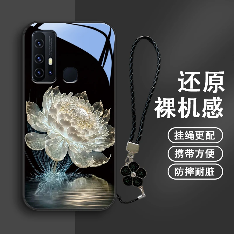 水光莲花适用vivoz6手机壳vivoz5玻璃z5x女款挂绳z3时尚z3x创意全