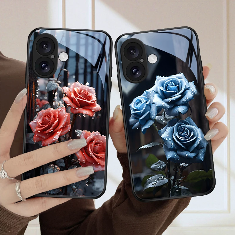 雨点玫瑰适用苹果16ProMax手机壳iPhone16Pro女款流行个性保护套