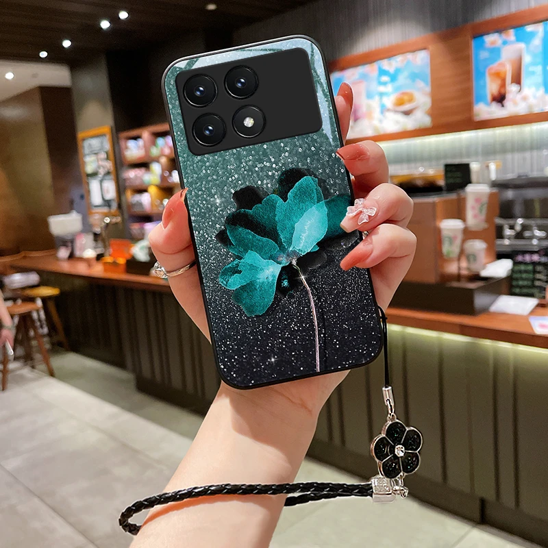 荧光花朵适用小米红米k70手机壳红米k70pro玻璃壳Redmi70e女款挂