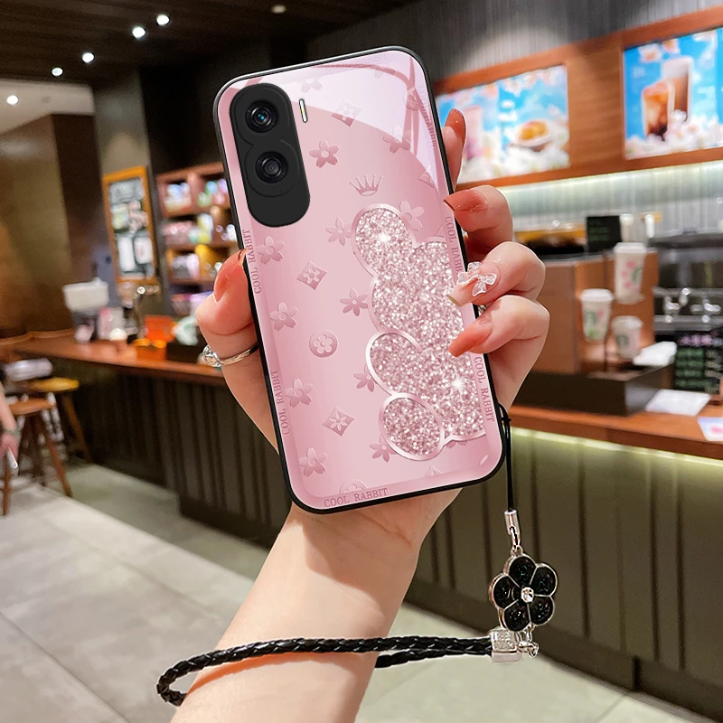 闪粉小兔适用华为荣耀x50i手机壳网红款荣耀X50I玻璃女款高级感全