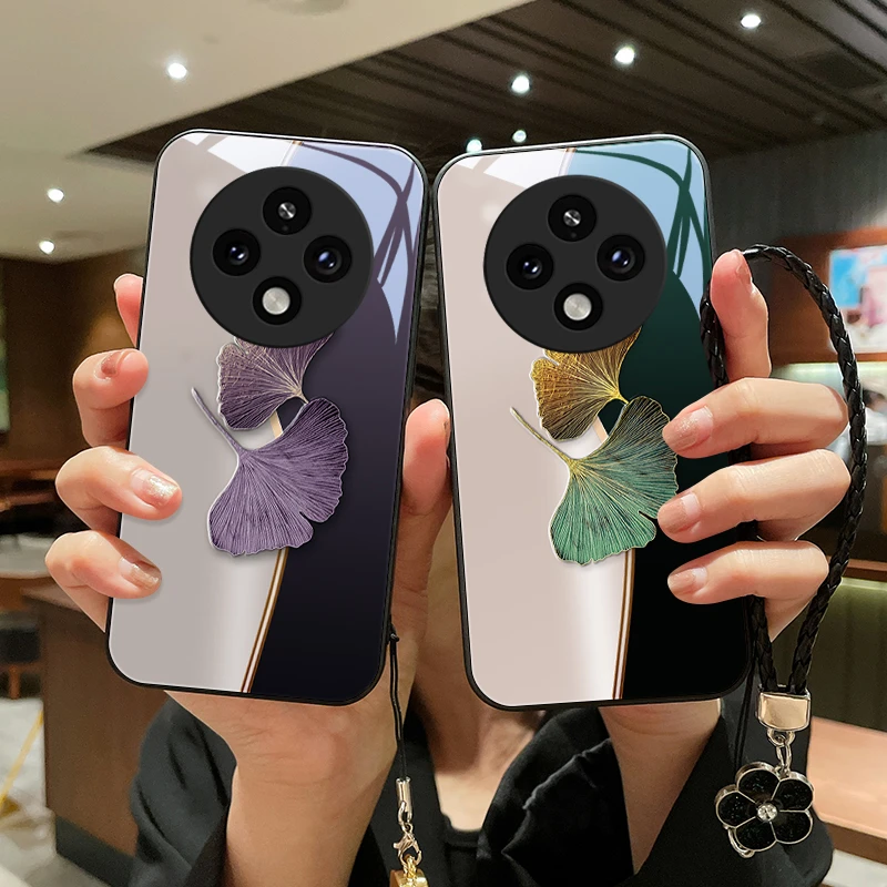 高雅杏叶适用OPPOA3Pro手机壳新款oppoa3pro挂绳爆款保护玻璃壳女