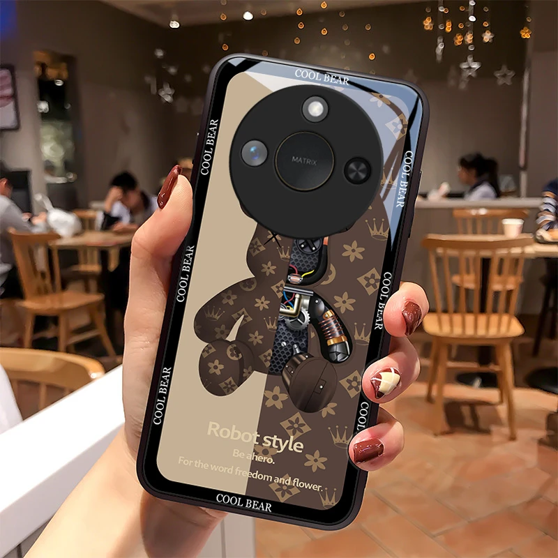 潮牌小熊适用华为荣耀x60pro手机壳荣耀X60玻璃散热质感女款男生