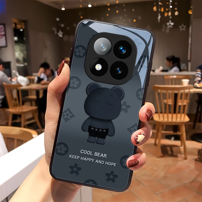 圆脸熊适用红米note14Pro手机壳红米note14Pro+玻璃高级感全包硅