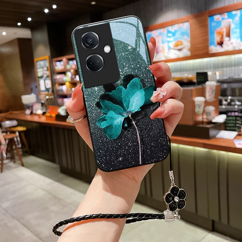 荧光花朵适用oppoK11手机壳OPPOK11玻璃壳女款挂绳超薄硅胶ins风