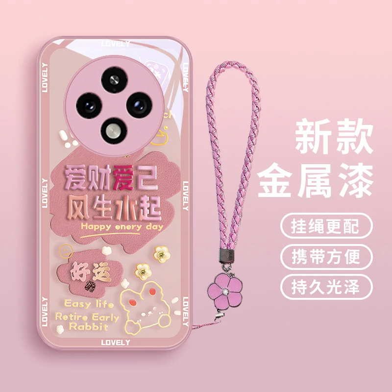 爱己爱财适用OPPOA3Pro手机壳A3Pro女款挂绳玻璃金属漆情侣创意个