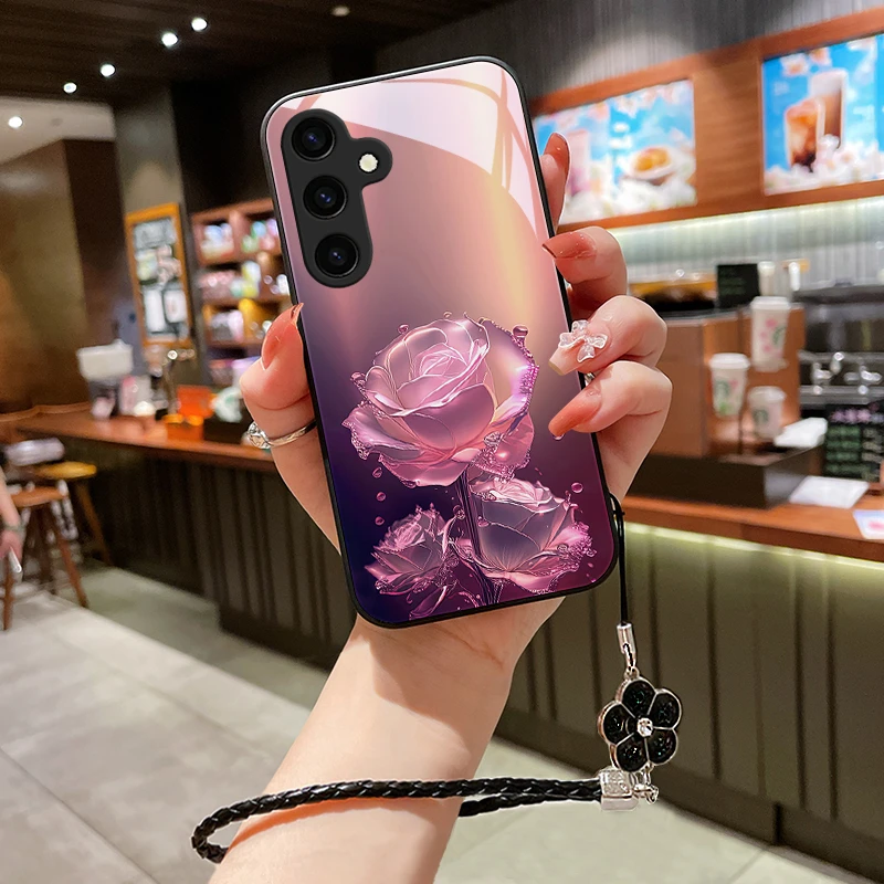 蔷薇玫瑰适用三星S24手机壳GalaxyS24+玻璃S24Ultra全包镜头防摔