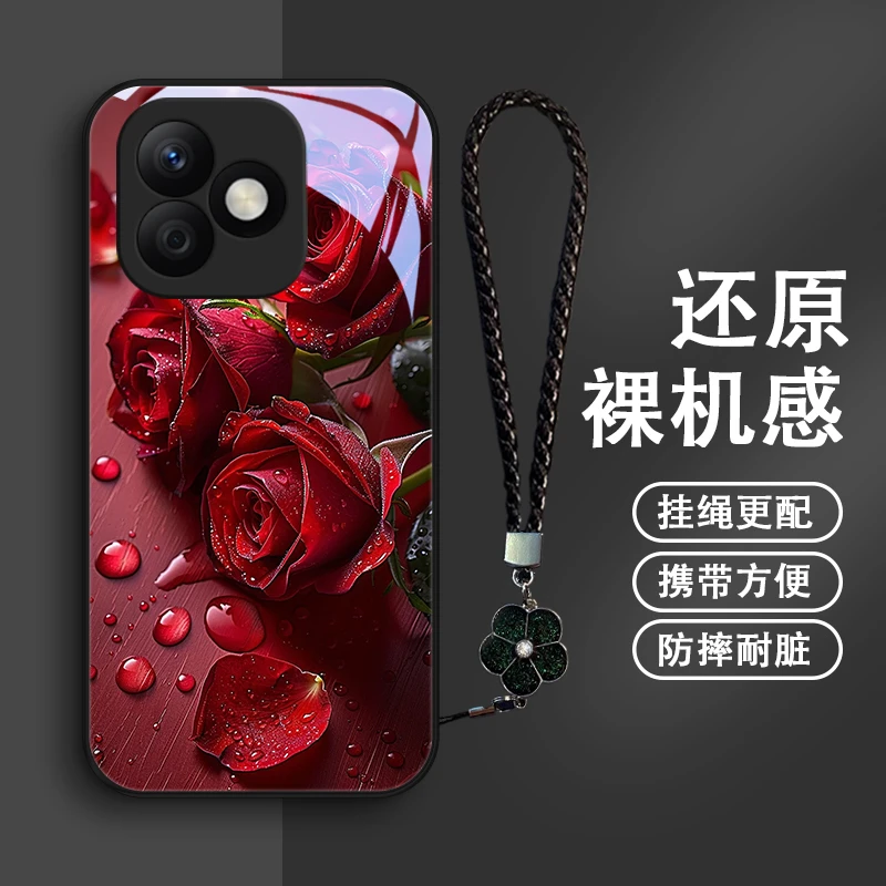 深红玫瑰适用华为荣耀x60i手机壳防摔全包玻璃优雅女款高颜值推镜